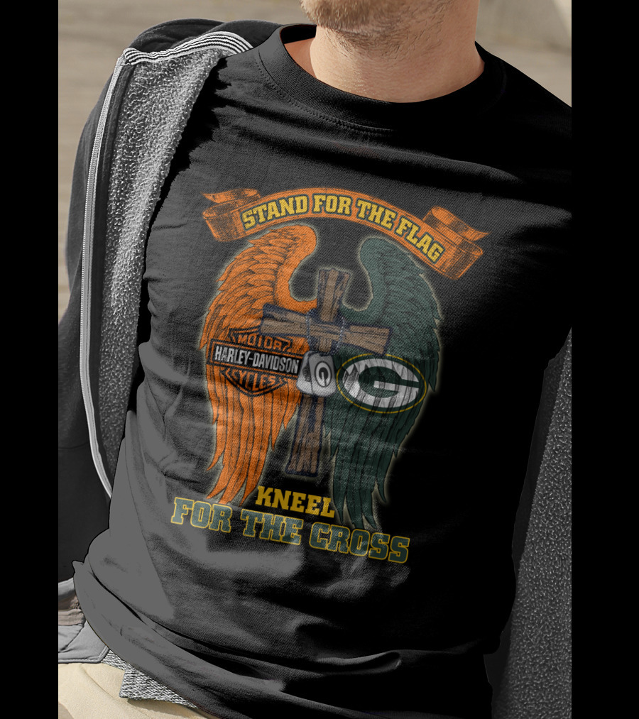 Stand For The Flag Kneel For The Cross Harley Davidson Green Bay Packers T-Shirt