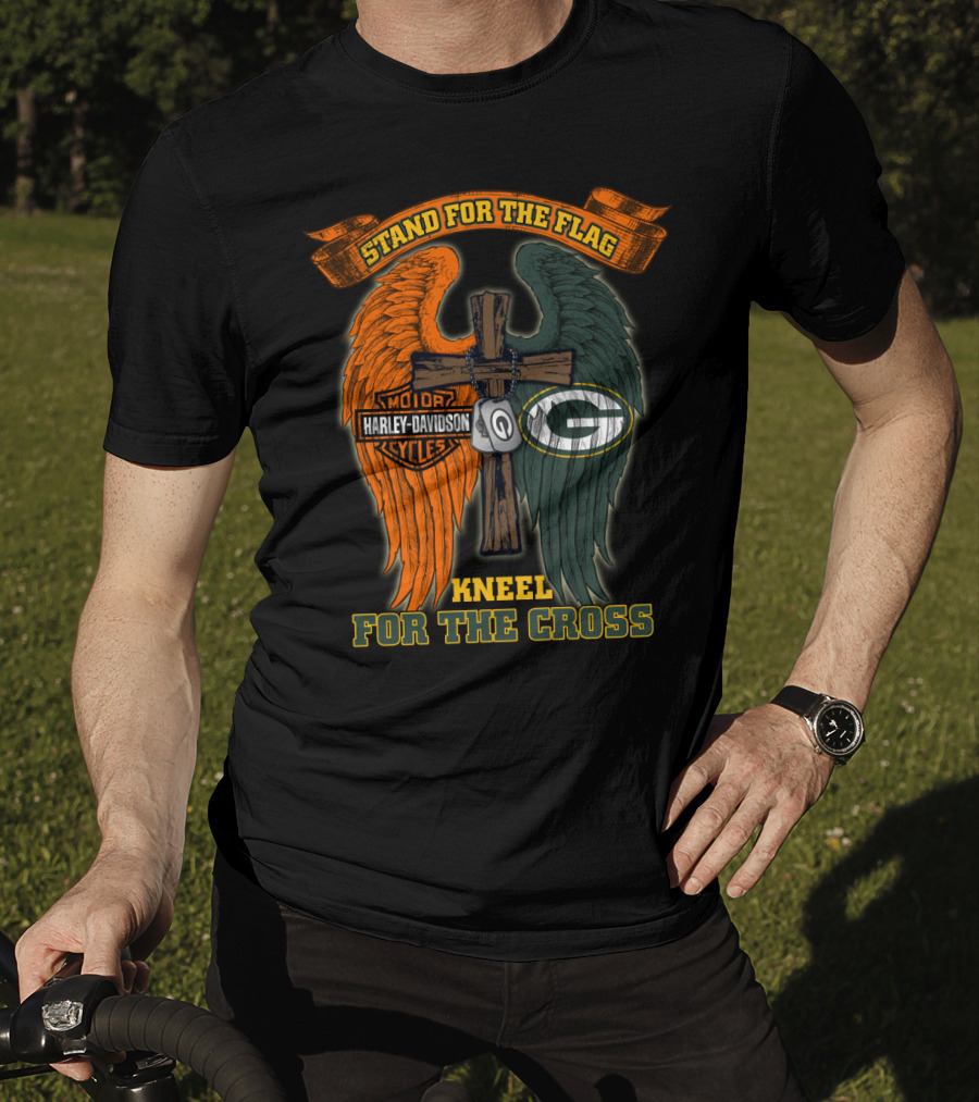 Stand For The Flag Kneel For The Cross Harley Davidson Green Bay Packers T-Shirt