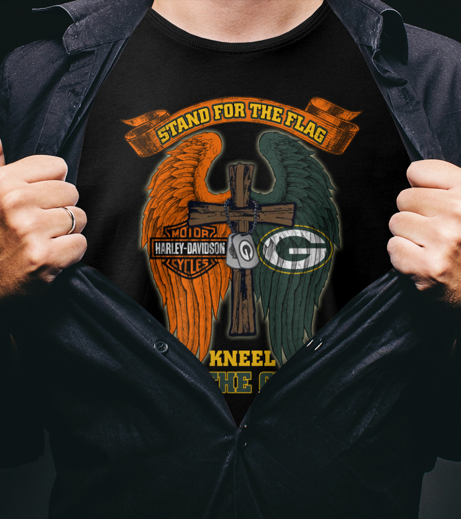 Stand For The Flag Kneel For The Cross Harley Davidson Green Bay Packers T-Shirt