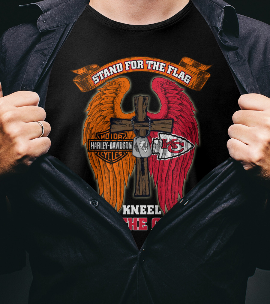 Stand For The Flag Kneel For The Cross Harley Davidson Kansas City Chiefs T-Shirt