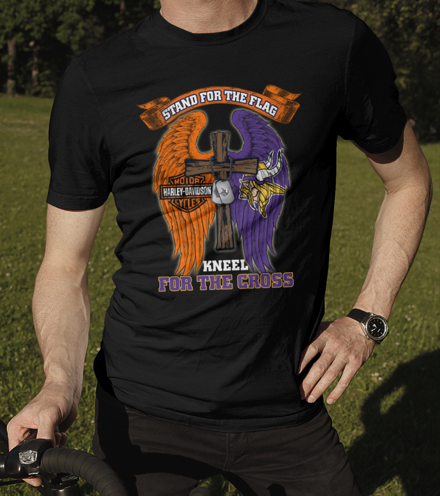 Stand For The Flag Kneel For The Cross Harley Davidson Minnesota Vikings T-Shirt