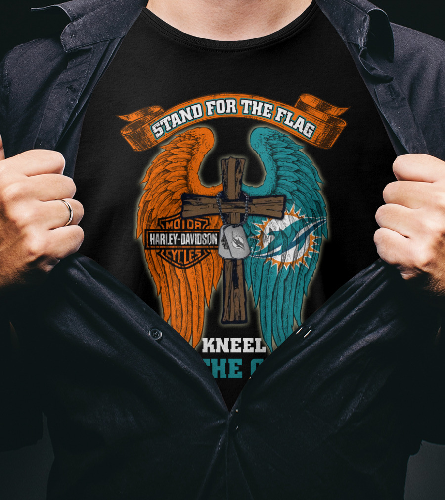 Stand For The Flag Kneel For The Cross Miami Dolphins Harley Davidson T-Shirt