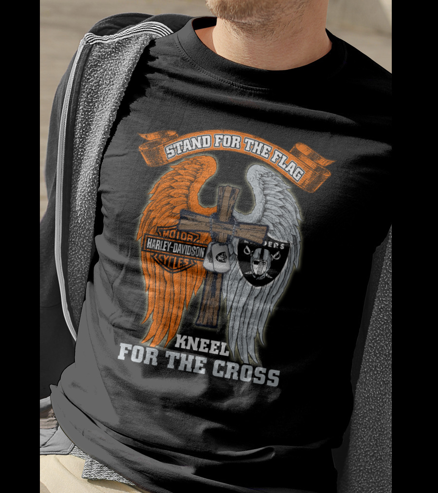 Stand For The Flag Harley Davidson Kneel For The Cross Raiders T-Shirt