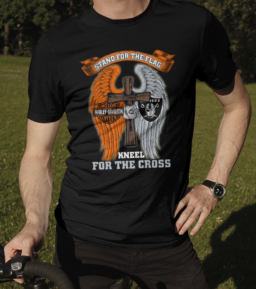 Stand For The Flag Harley Davidson Kneel For The Cross Raiders T-Shirt