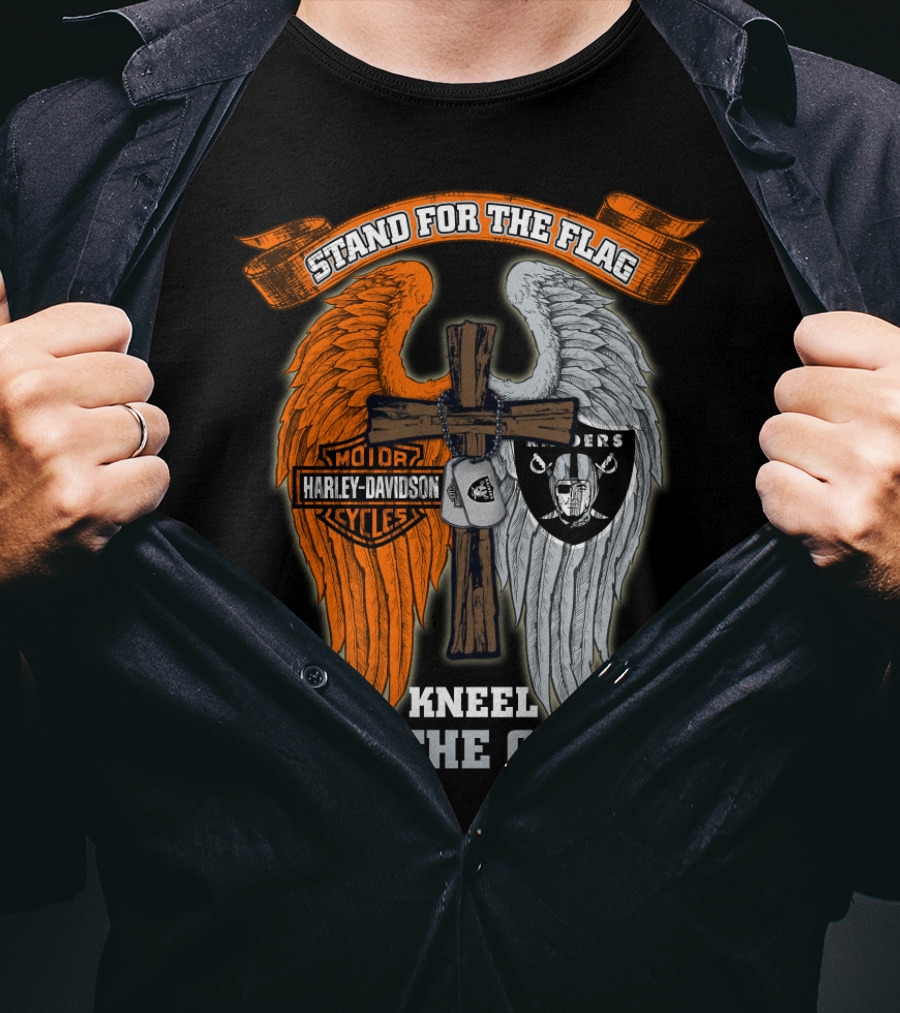 Stand For The Flag Harley Davidson Kneel For The Cross Raiders T-Shirt