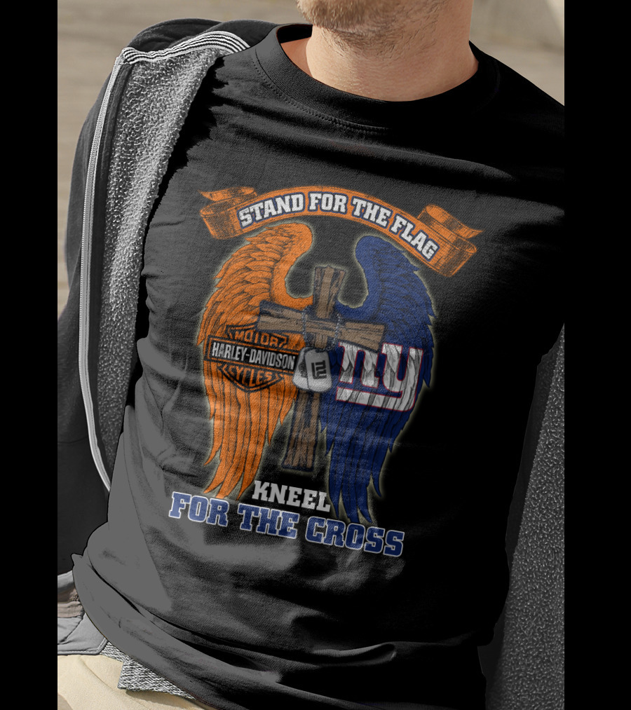 Stand For The Flag Kneel For The Cross Harley Davidson Motorcycles New York Giants T-Shirt