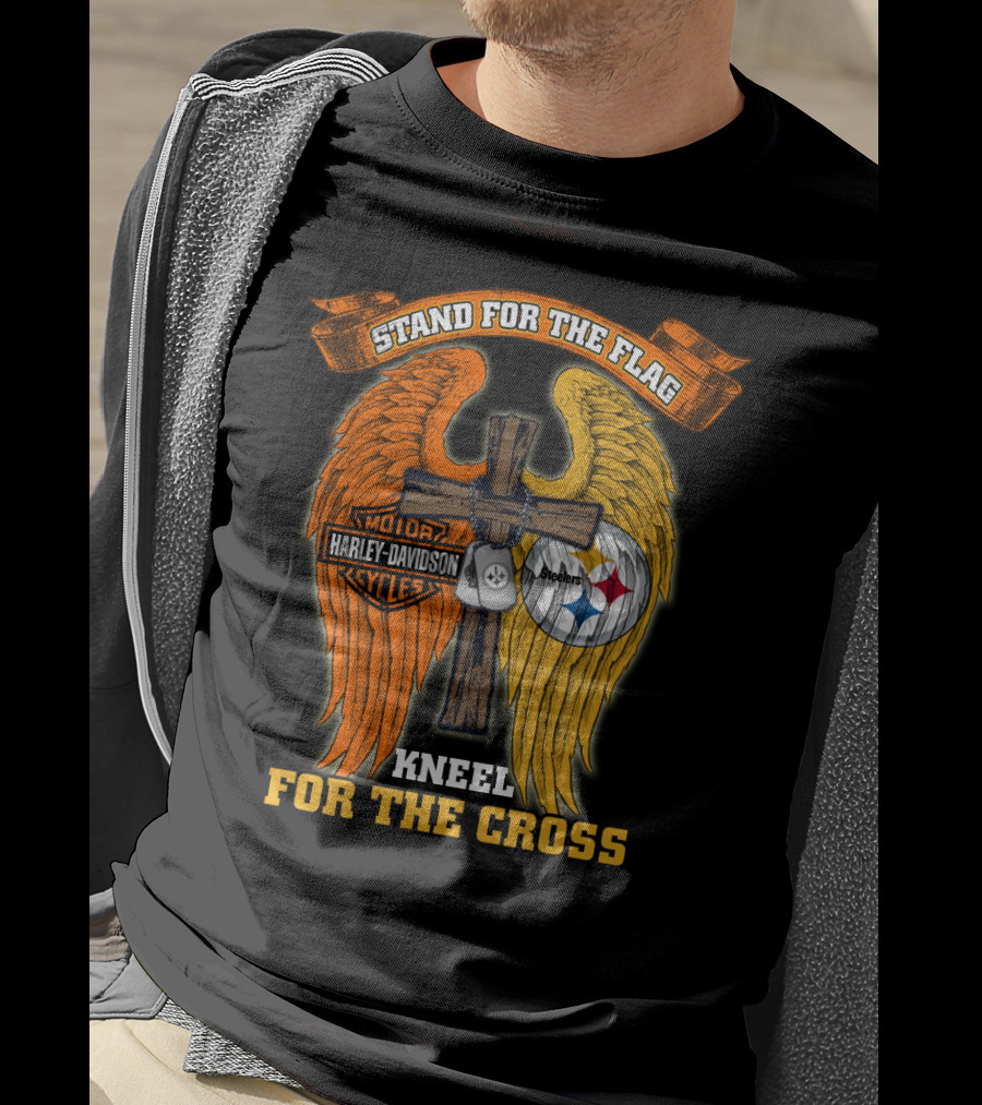 Stand For The Flag Kneel For The Cross Harley Davidson Pittsburgh Steelers Wings T-Shirt