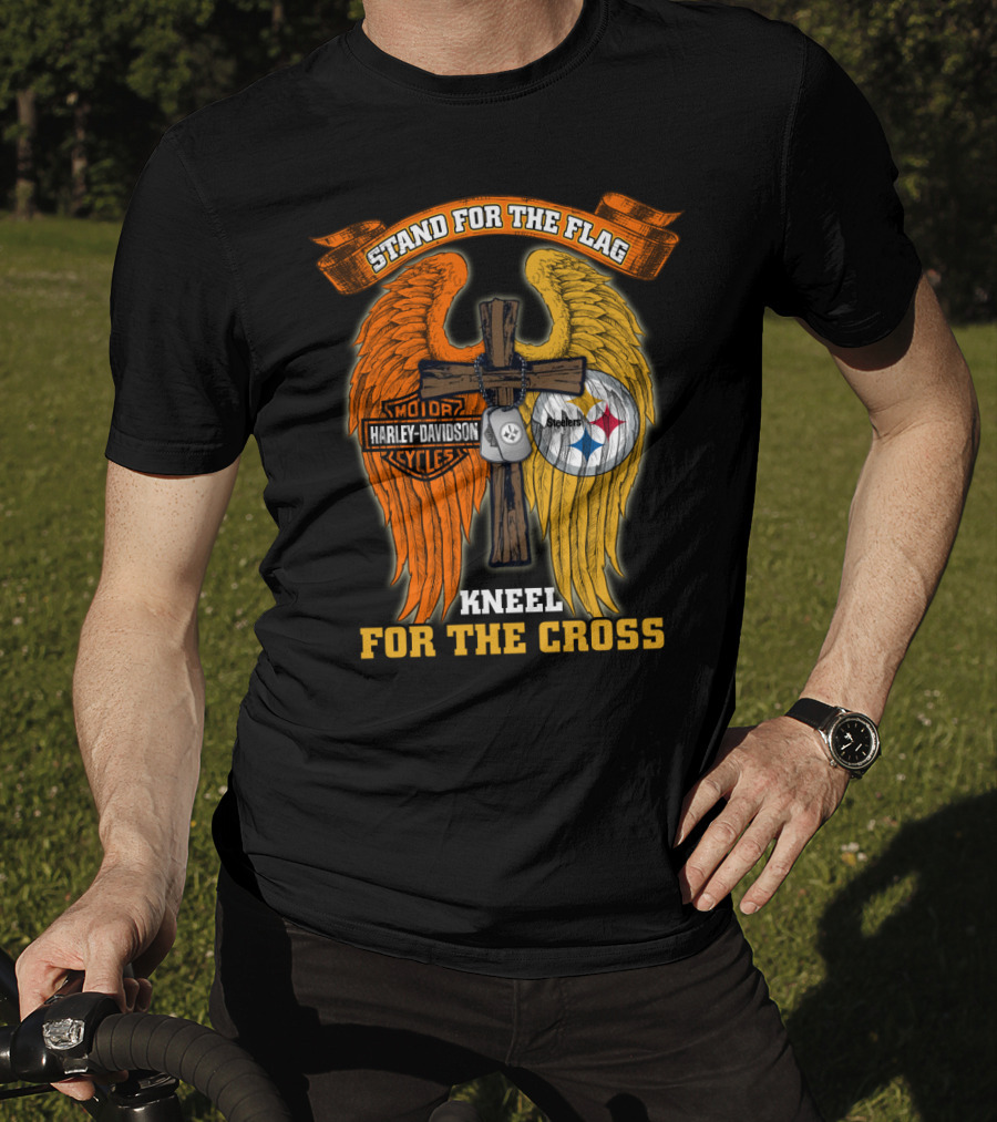 Stand For The Flag Kneel For The Cross Harley Davidson Pittsburgh Steelers Wings T-Shirt