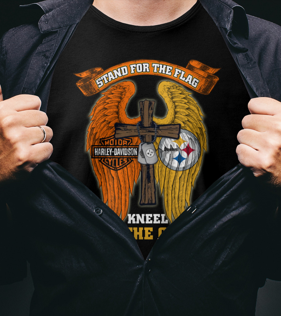 Stand For The Flag Kneel For The Cross Harley Davidson Pittsburgh Steelers Wings T-Shirt