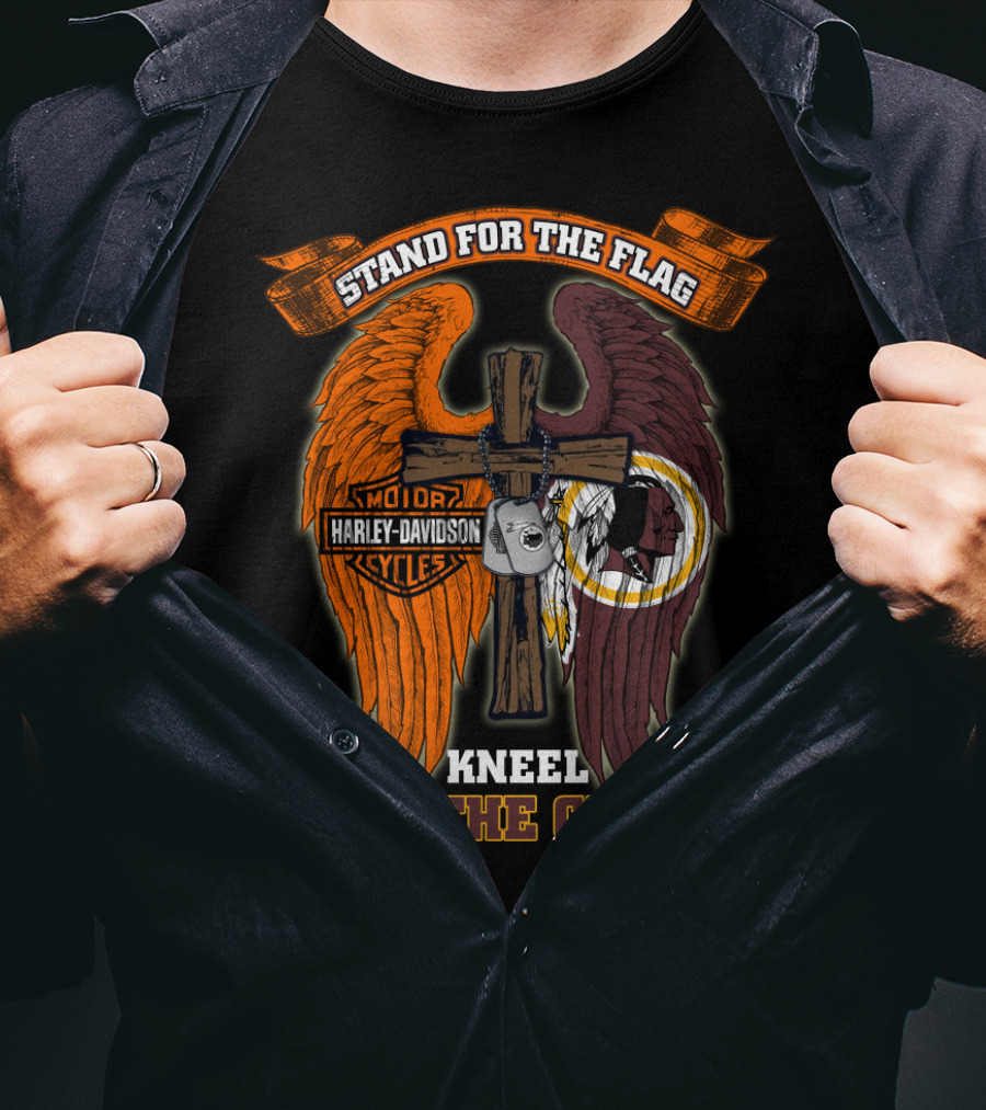 Stand For The Flag Kneel For The Cross Harley Davidson Washington Redskins T-Shirt