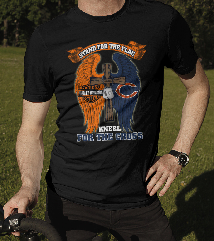 Stand For The Flag Kneel For The Cross Harley Davidson Chicago Bears T-Shirt