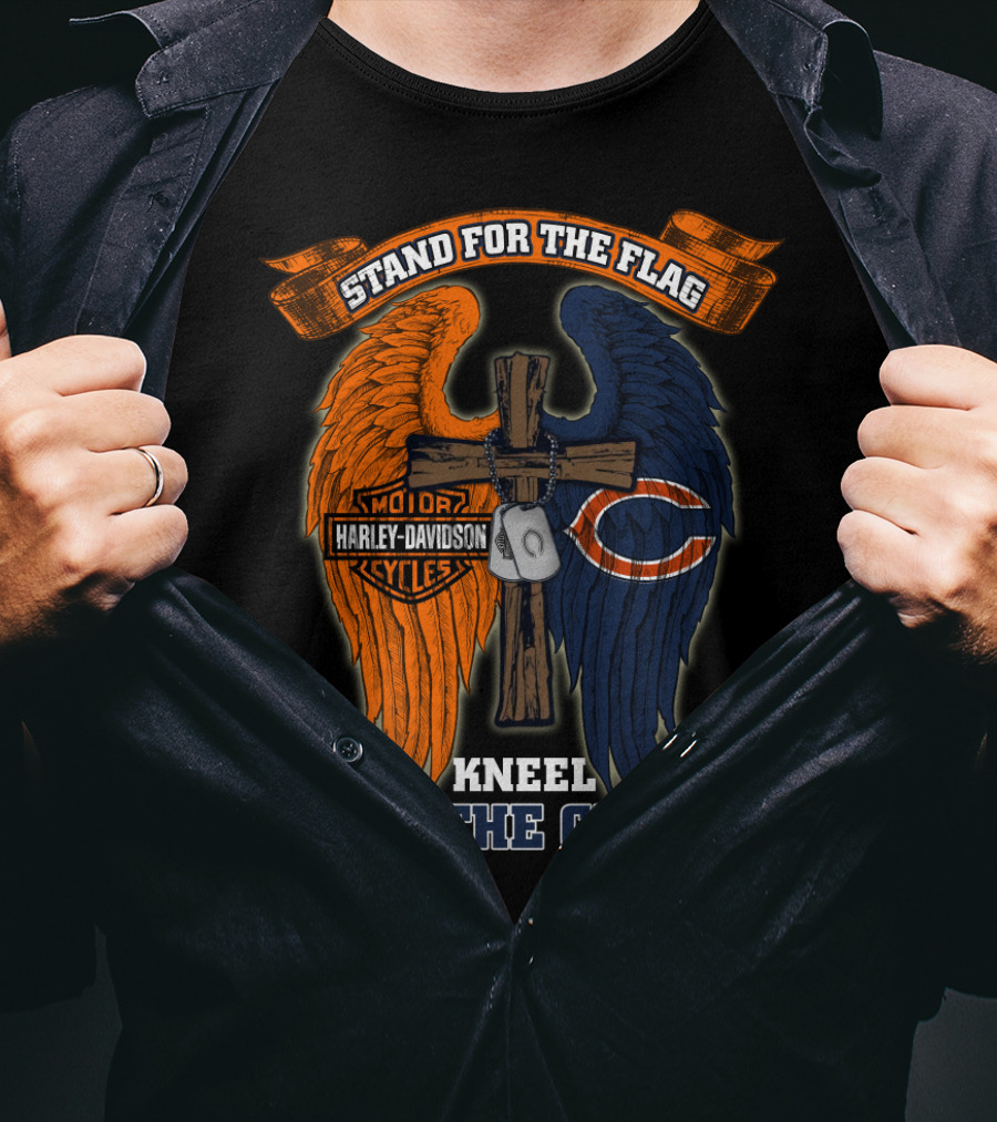 Stand For The Flag Kneel For The Cross Harley Davidson Chicago Bears T-Shirt