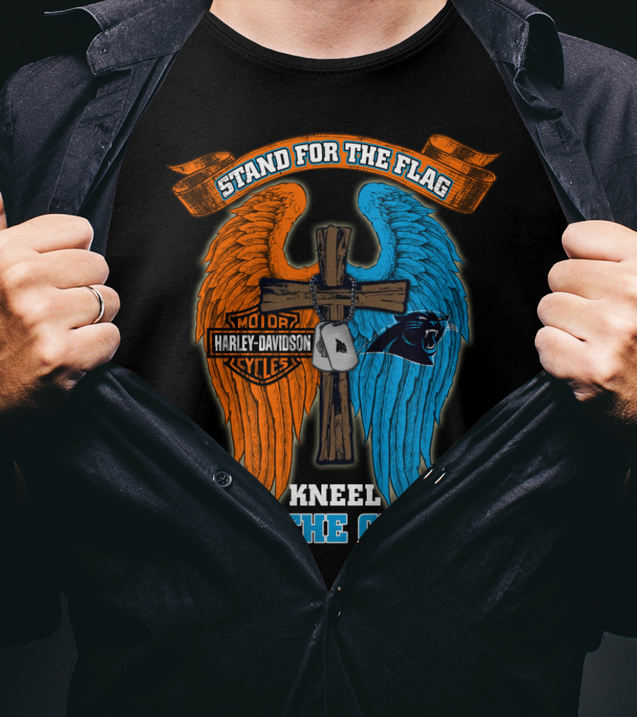 Stand For The Flag Kneel For The Cross Harley Davidson Carolina Panthers T-Shirt
