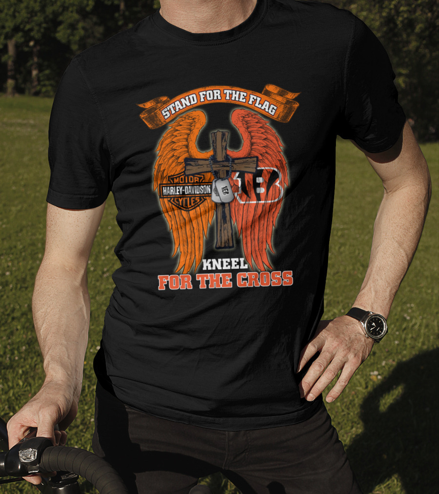 Stand For The Flag Kneel For The Cross Harley Davidson Cincinnati Bengals T-Shirt