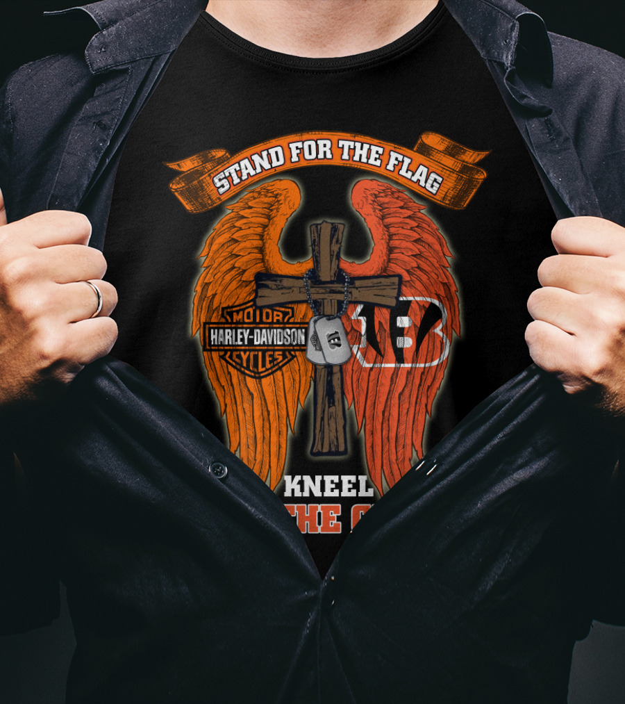 Stand For The Flag Kneel For The Cross Harley Davidson Cincinnati Bengals T-Shirt