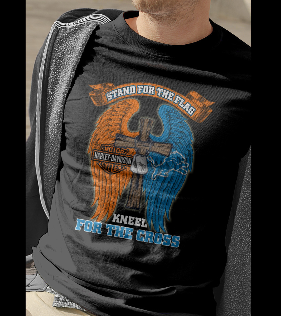 Stand For The Flag Kneel For The Cross Harley Davidson Detroit Lions T-Shirt