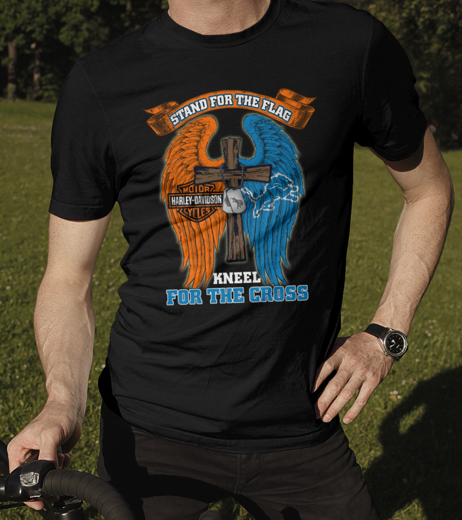 Stand For The Flag Kneel For The Cross Harley Davidson Detroit Lions T-Shirt
