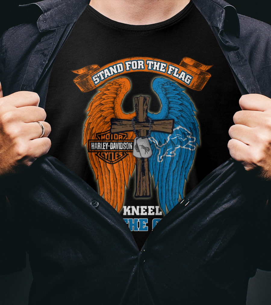 Stand For The Flag Kneel For The Cross Harley Davidson Detroit Lions T-Shirt