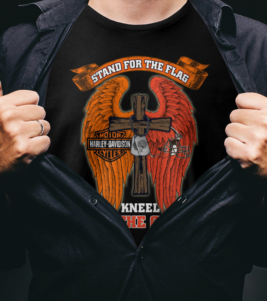 Stand For The Flag Kneel For The Cross Harley Davidson Cleveland Browns T-Shirt