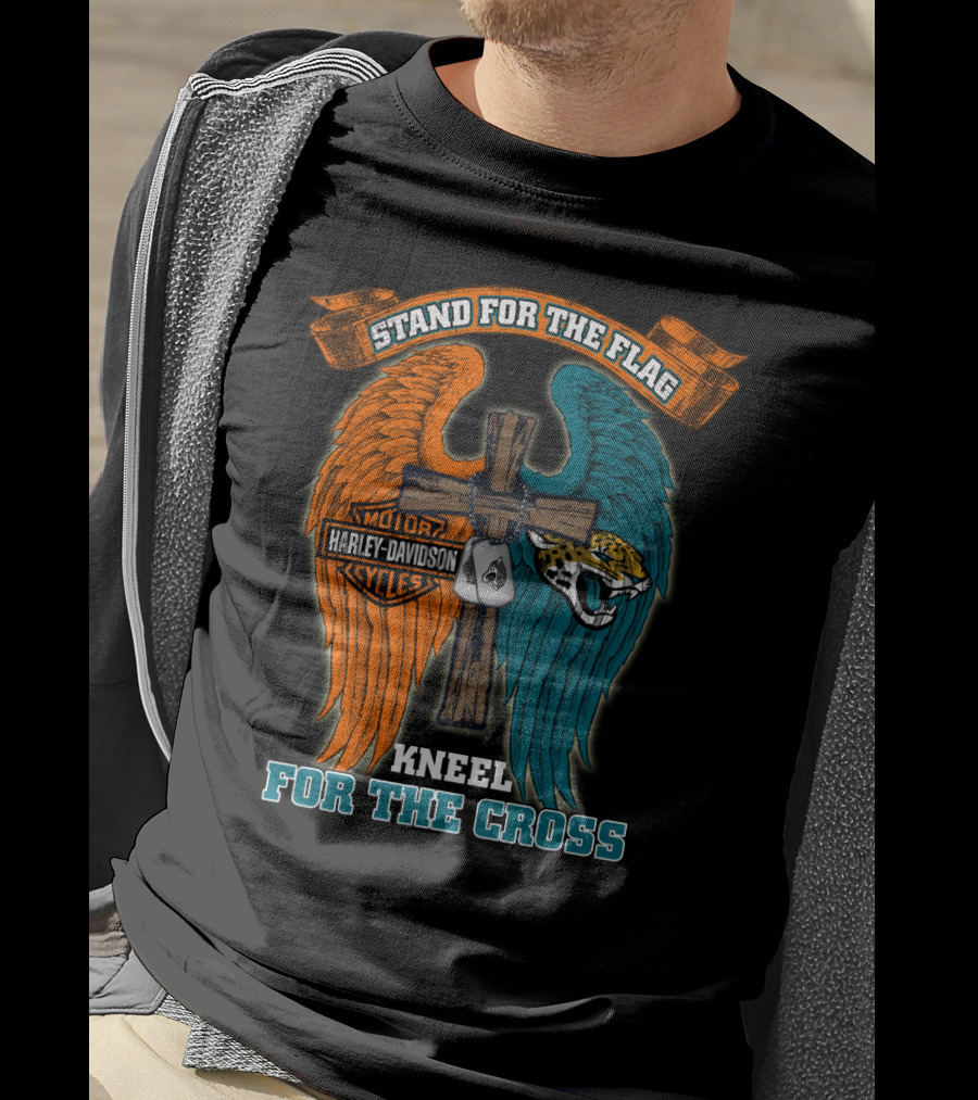 Stand For The Flag Kneel For The Cross Harley Davidson Motorcycles Jacksonville Jaguars T-Shirt