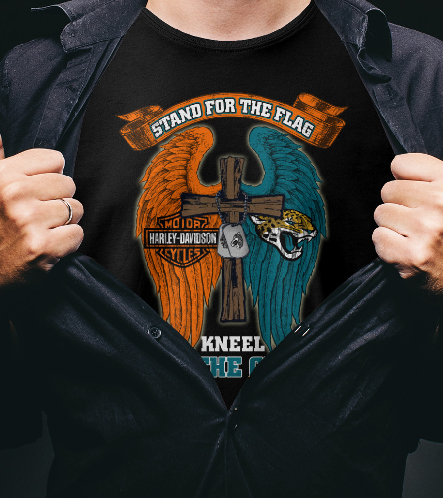 Stand For The Flag Kneel For The Cross Harley Davidson Motorcycles Jacksonville Jaguars T-Shirt