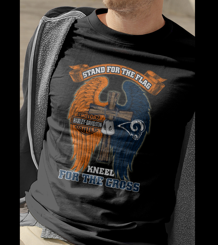 Stand For The Flag Kneel For The Cross Harley Davidson Los Angeles Rams T-Shirt