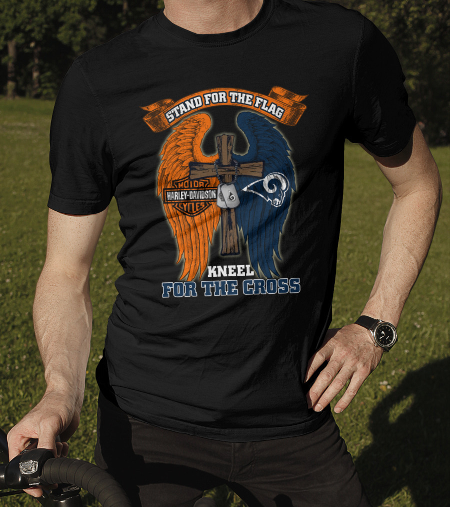 Stand For The Flag Kneel For The Cross Harley Davidson Los Angeles Rams T-Shirt