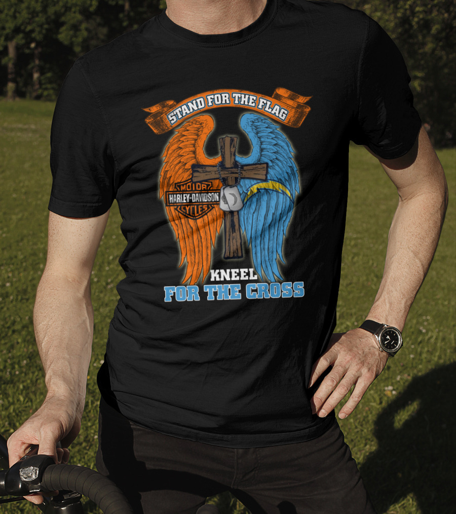 Stand For The Flag Kneel For The Cross Harley Davidson Los Angeles Chargers T-Shirt