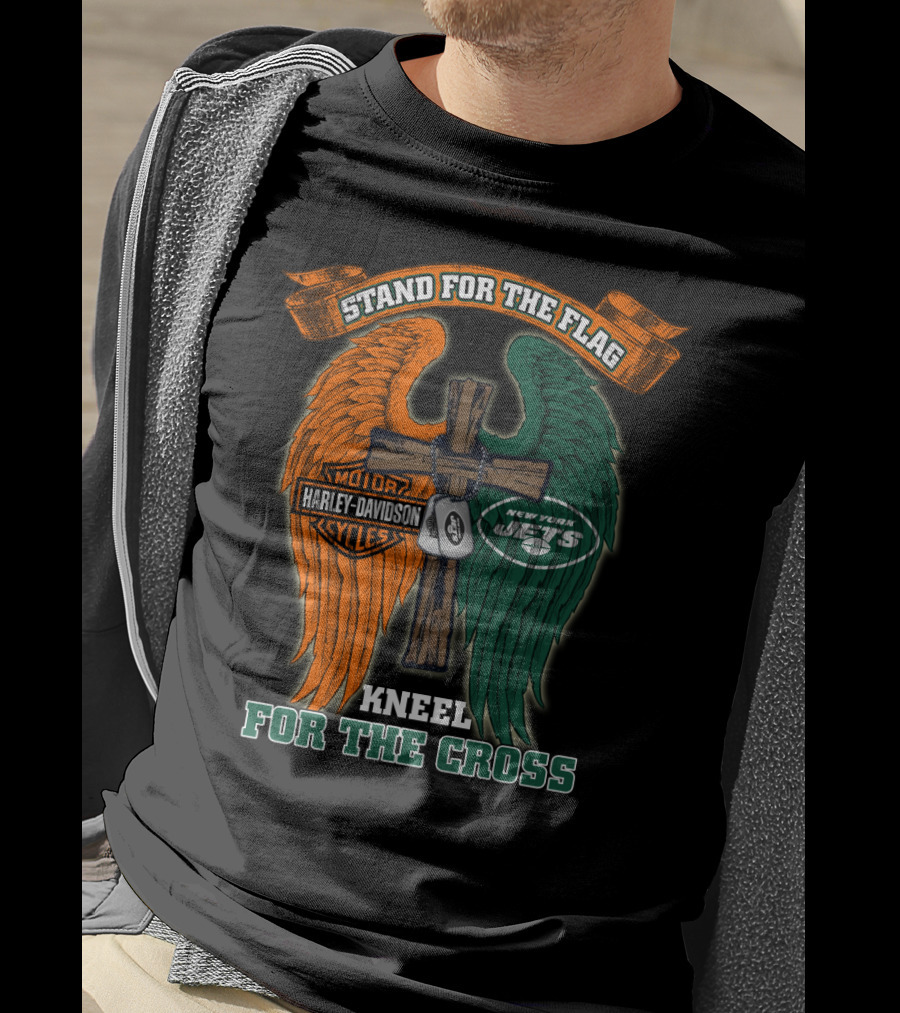 Stand For The Flag Harley Davidson New York Jets Kneel For The Cross T-Shirt