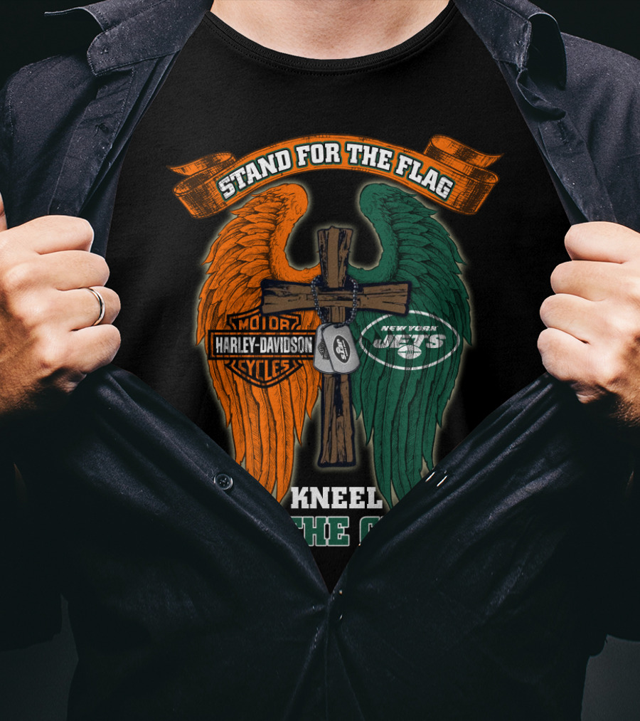Stand For The Flag Harley Davidson New York Jets Kneel For The Cross T-Shirt