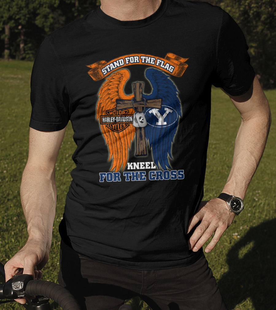 Stand For The Flag Kneel For The Cross Harley Davidson Byu Cougars T-Shirt