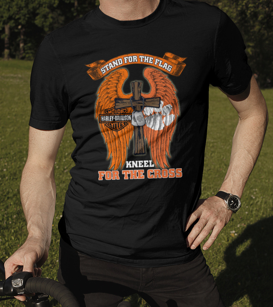 Stand For The Flag Kneel For The Cross Harley Davidson Clemson Tigers T-Shirt