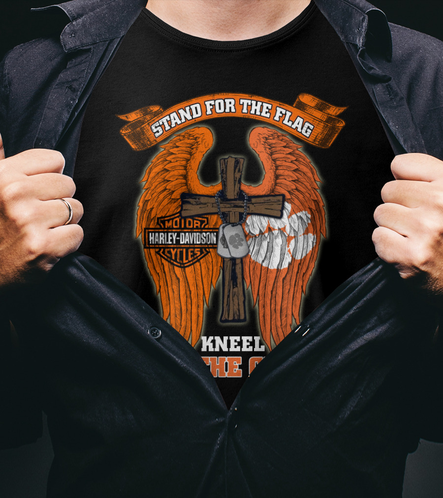 Stand For The Flag Kneel For The Cross Harley Davidson Clemson Tigers T-Shirt