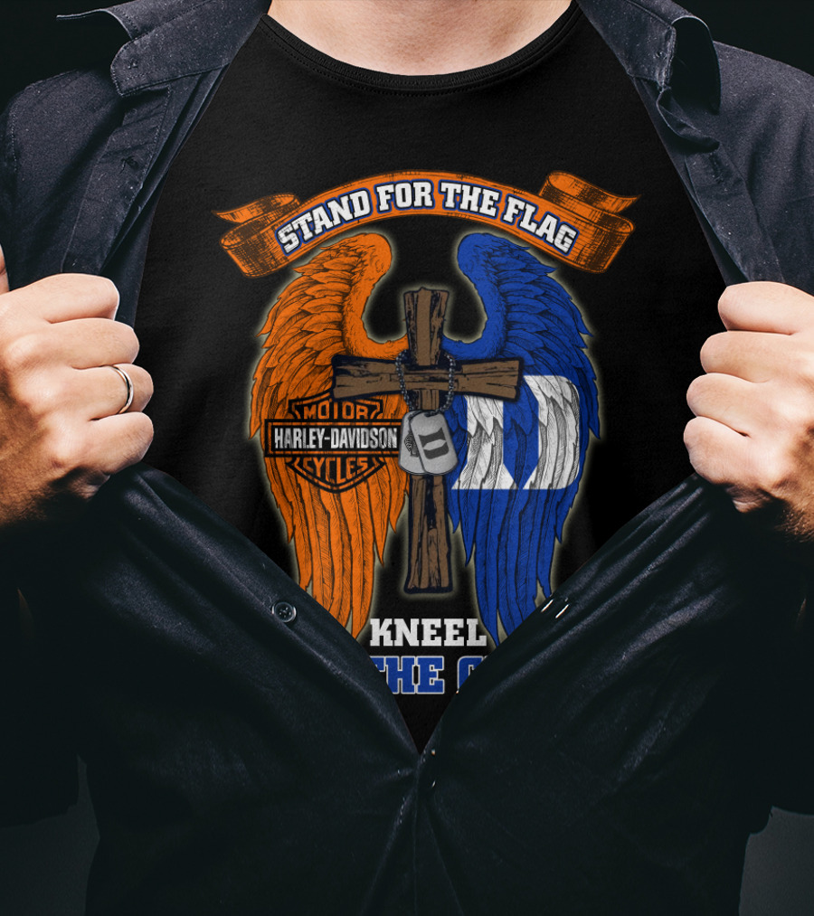 Stand For The Flag Kneel For The Cross Harley Davidson Duke Blue Devils T-Shirt