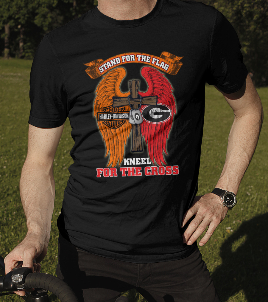 Harley Davidson Georgia Bulldogs Stand For The Flag Kneel For The Cross T-Shirt