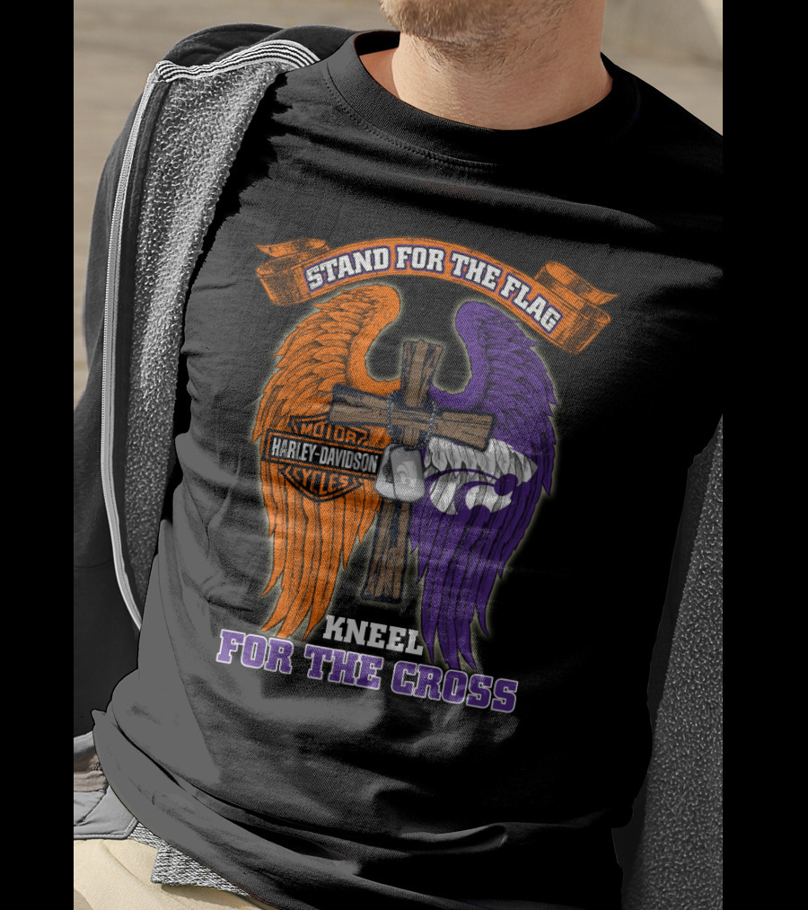 Stand For The Flag Kneel For The Cross Harley Davidson Kansas State Wildcats T-Shirt