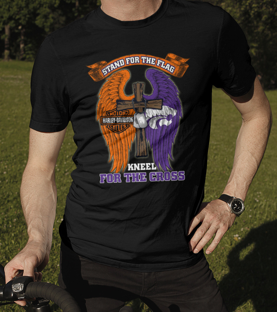 Stand For The Flag Kneel For The Cross Harley Davidson Kansas State Wildcats T-Shirt