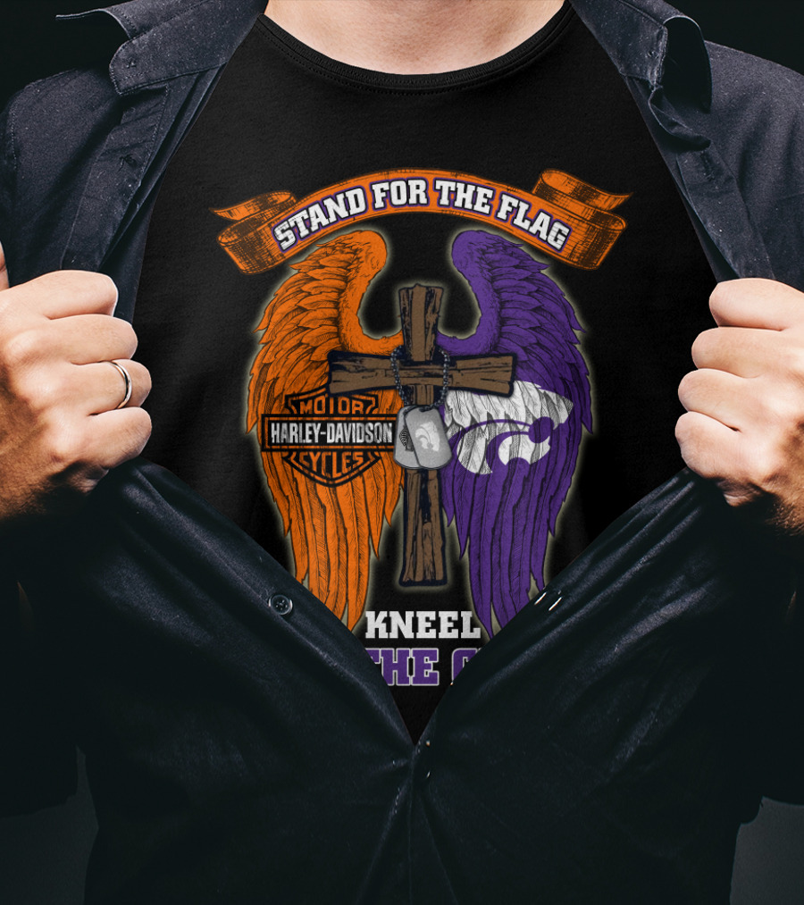 Stand For The Flag Kneel For The Cross Harley Davidson Kansas State Wildcats T-Shirt