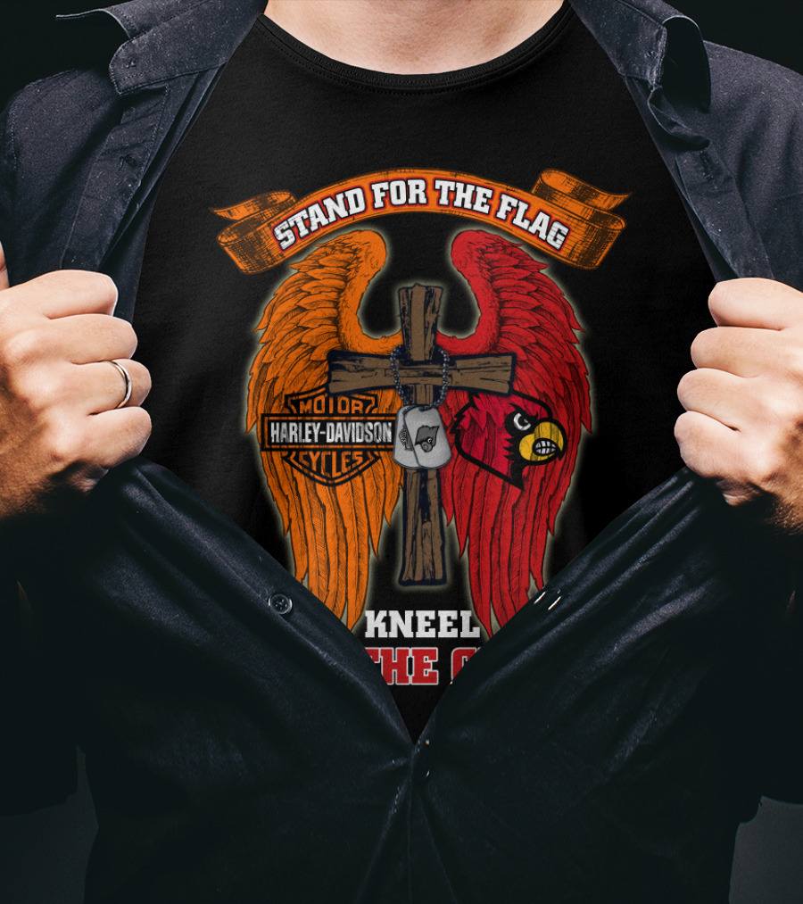 Stand For The Flag Kneel For The Cross Harley Davidson Louisville Cardinals T-Shirt
