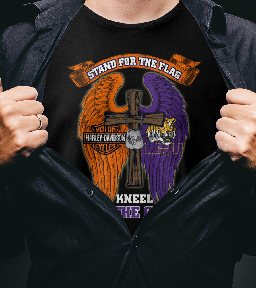 Stand For The Flag Kneel For The Cross Harley Davidson Lsu Tigers T-Shirt