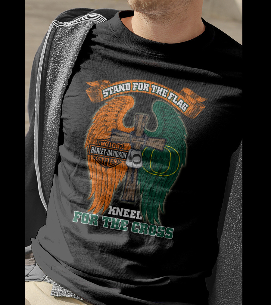 Stand For The Flag Kneel For The Cross Harley Davidson Oregon Ducks T-Shirt