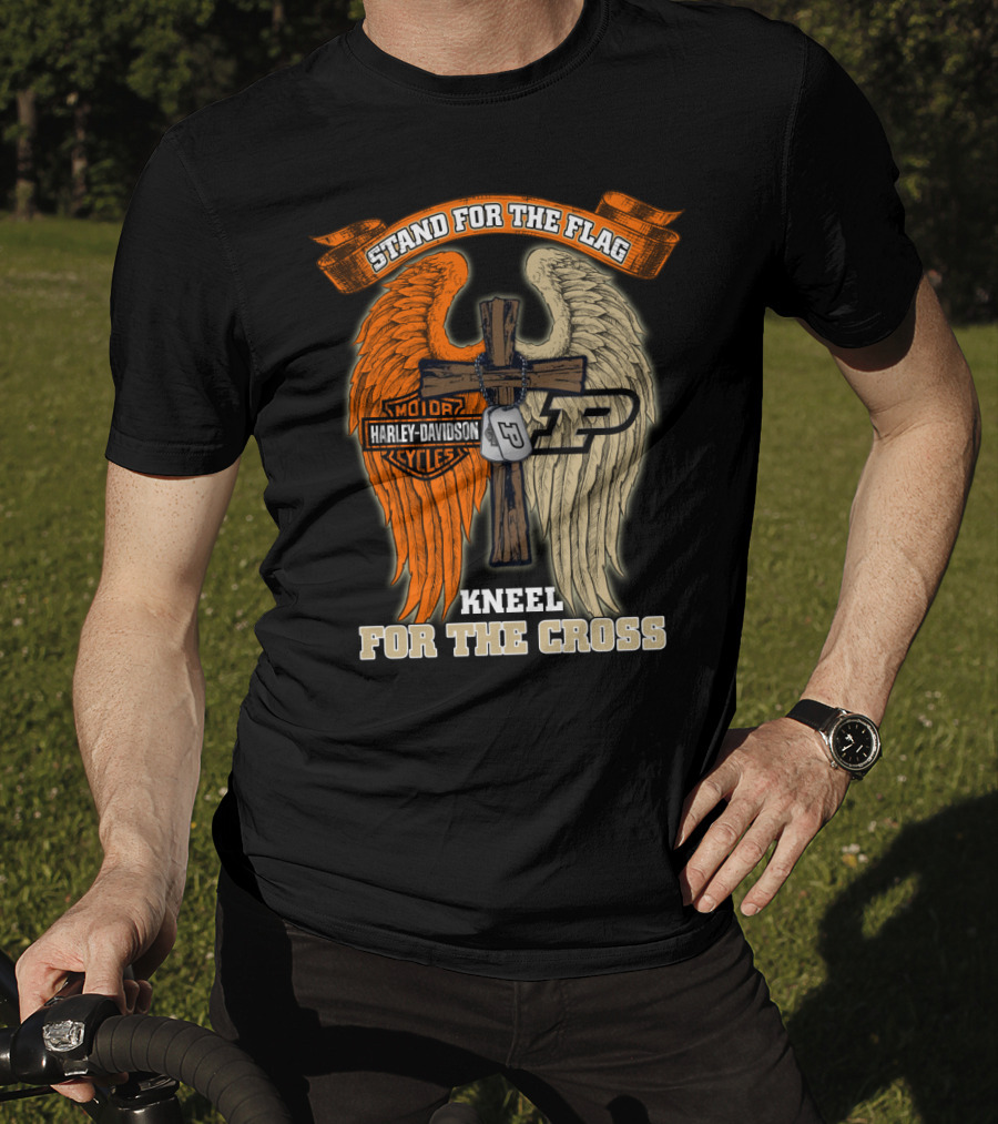 Stand For The Flag Kneel For The Cross Harley Davidson Purdue Boilermakers Cross Wings T-Shirt