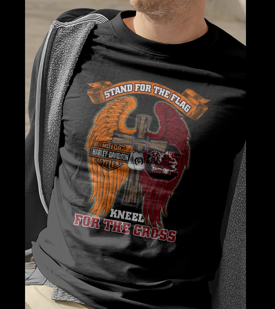 Stand For The Flag Kneel For The Cross Harley Davidson South Carolina Gamecocks T-Shirt