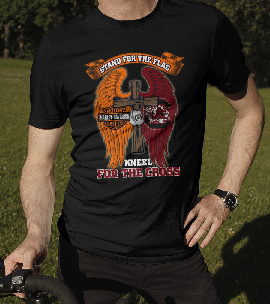 Stand For The Flag Kneel For The Cross Harley Davidson South Carolina Gamecocks T-Shirt