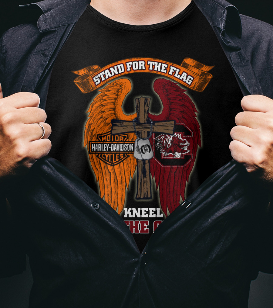 Stand For The Flag Kneel For The Cross Harley Davidson South Carolina Gamecocks T-Shirt