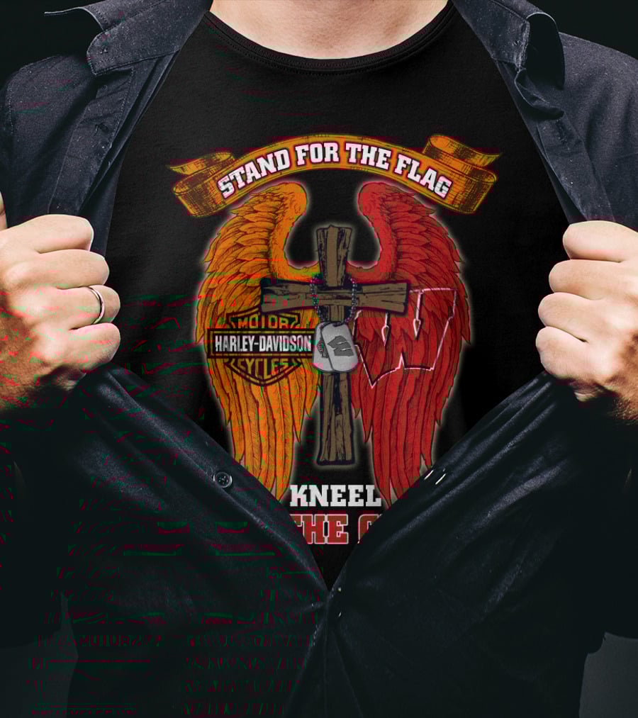 Stand For The Flag Kneel For The Cross Harley Davidson Wisconsin Badgers T-Shirt