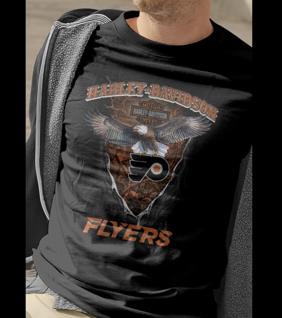 Harley Davidson Motorcycle Philadelphia Flyers Eagle Logo Flyers T-Shirt