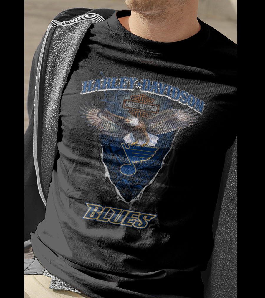 Harley Davidson Motor Cycles Eagle St Louis Blues T-Shirt