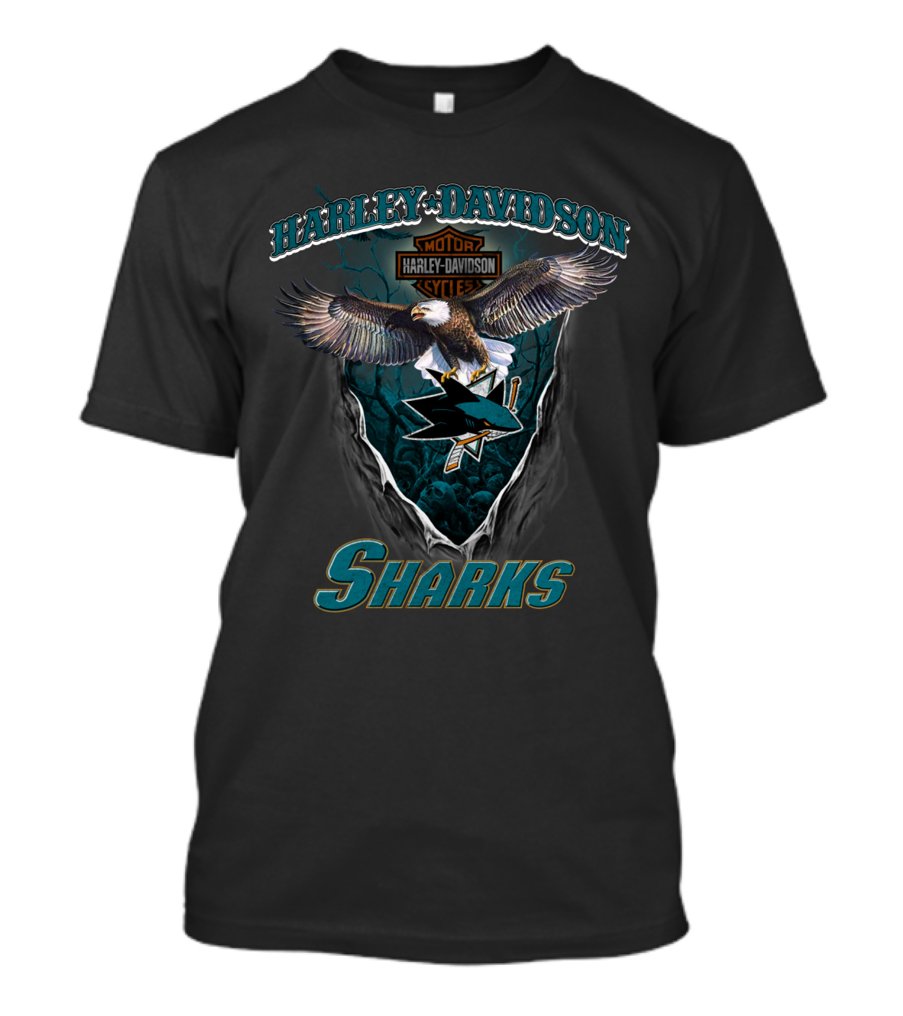 Harley Davidson San Jose Sharks Motor Cycles Eagle T-Shirt