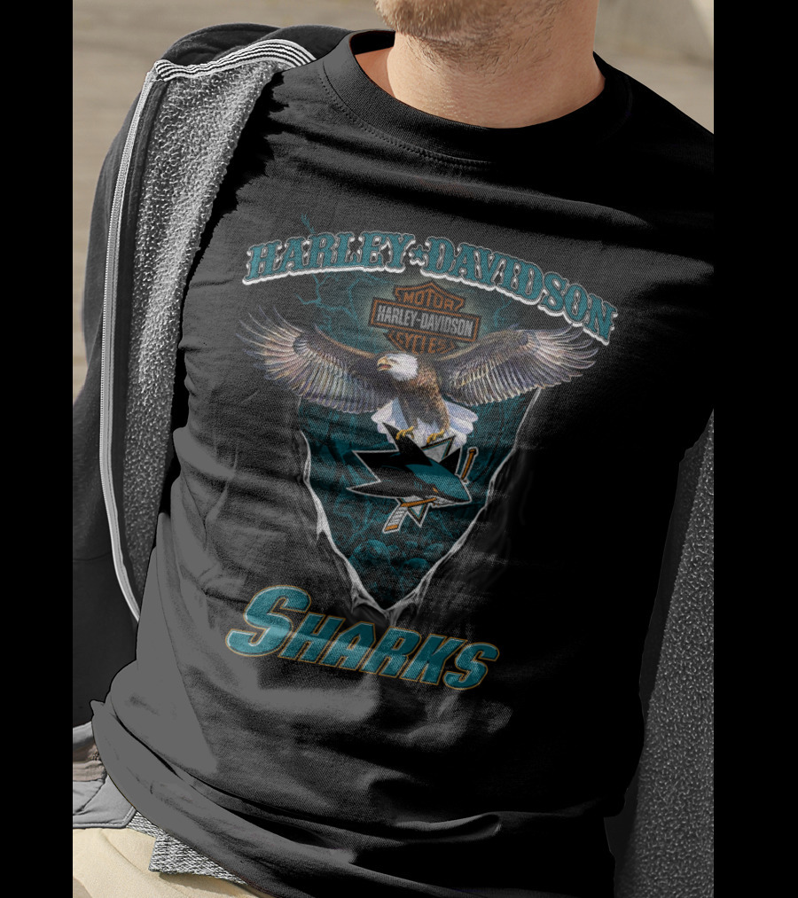 Harley Davidson San Jose Sharks Motor Cycles Eagle T-Shirt